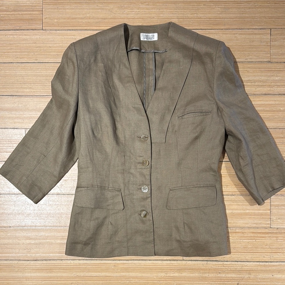 Vintage Matsuda Tan Fitted Blazer with Notched Lapel and 3/4 Sleeves